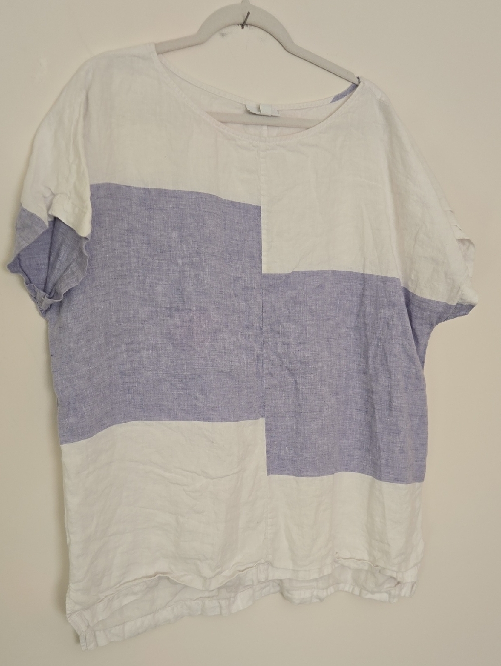 J. Jill blue and white 100% linen colorblock cap sleeve tunic Size XL